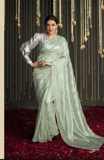 brasso saree with embroidered blouse – festive ethnic wear for women