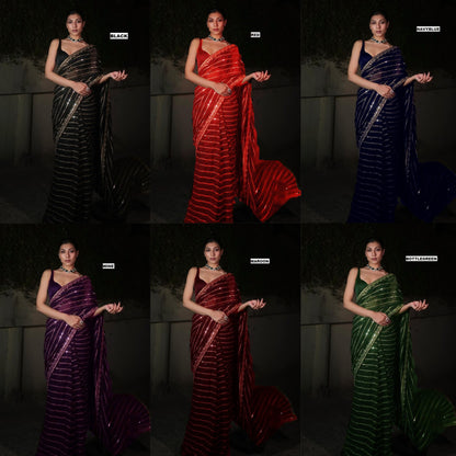 Women’s Georgette Saree with 5mm Sequins Embroidery and Silk Blouse – 6 Colour Options