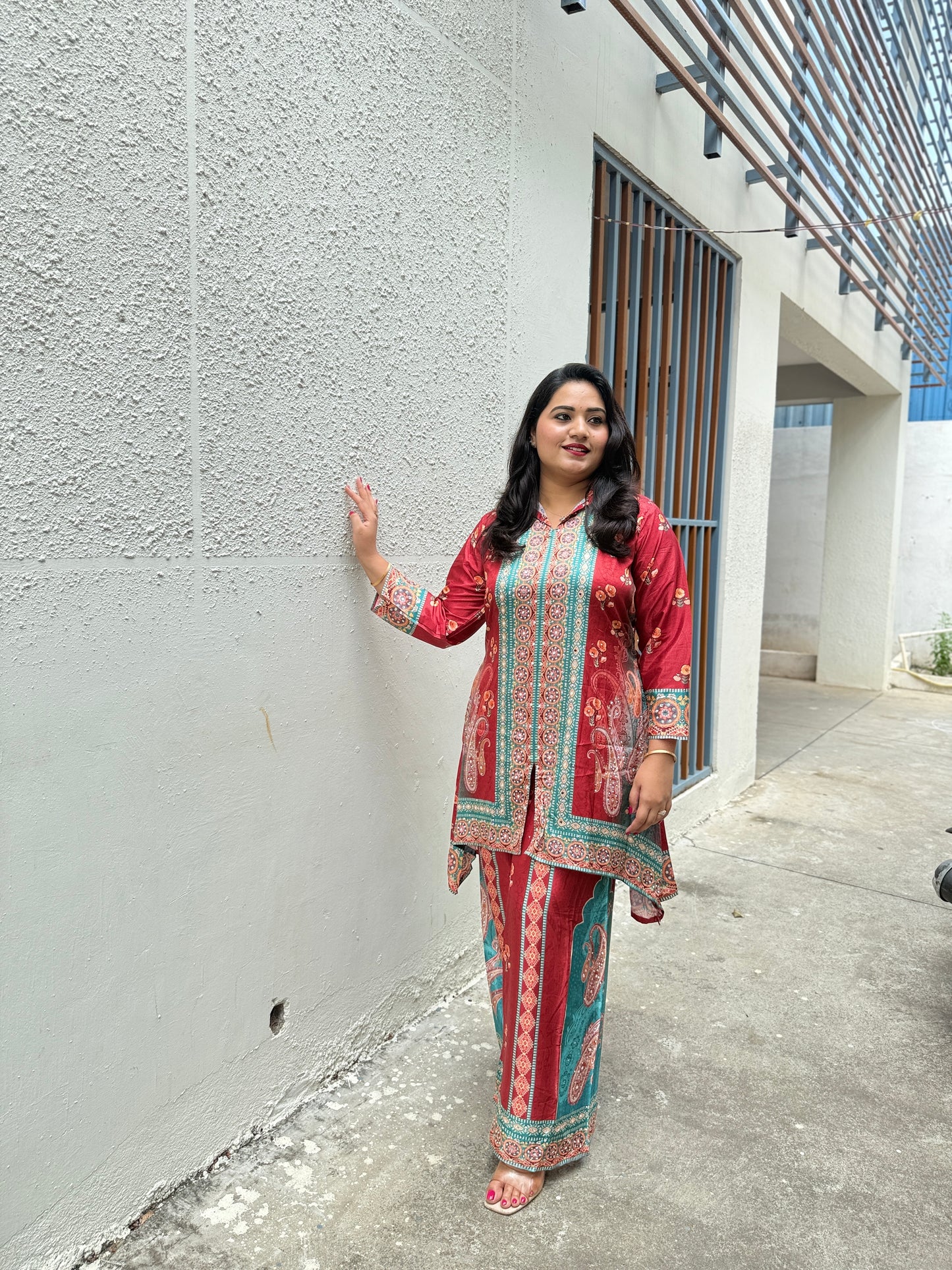 Crepe Silk Digital Printed Co-Ord Set with Mirror Work for Women – Festive Wear Kurta Pant Set