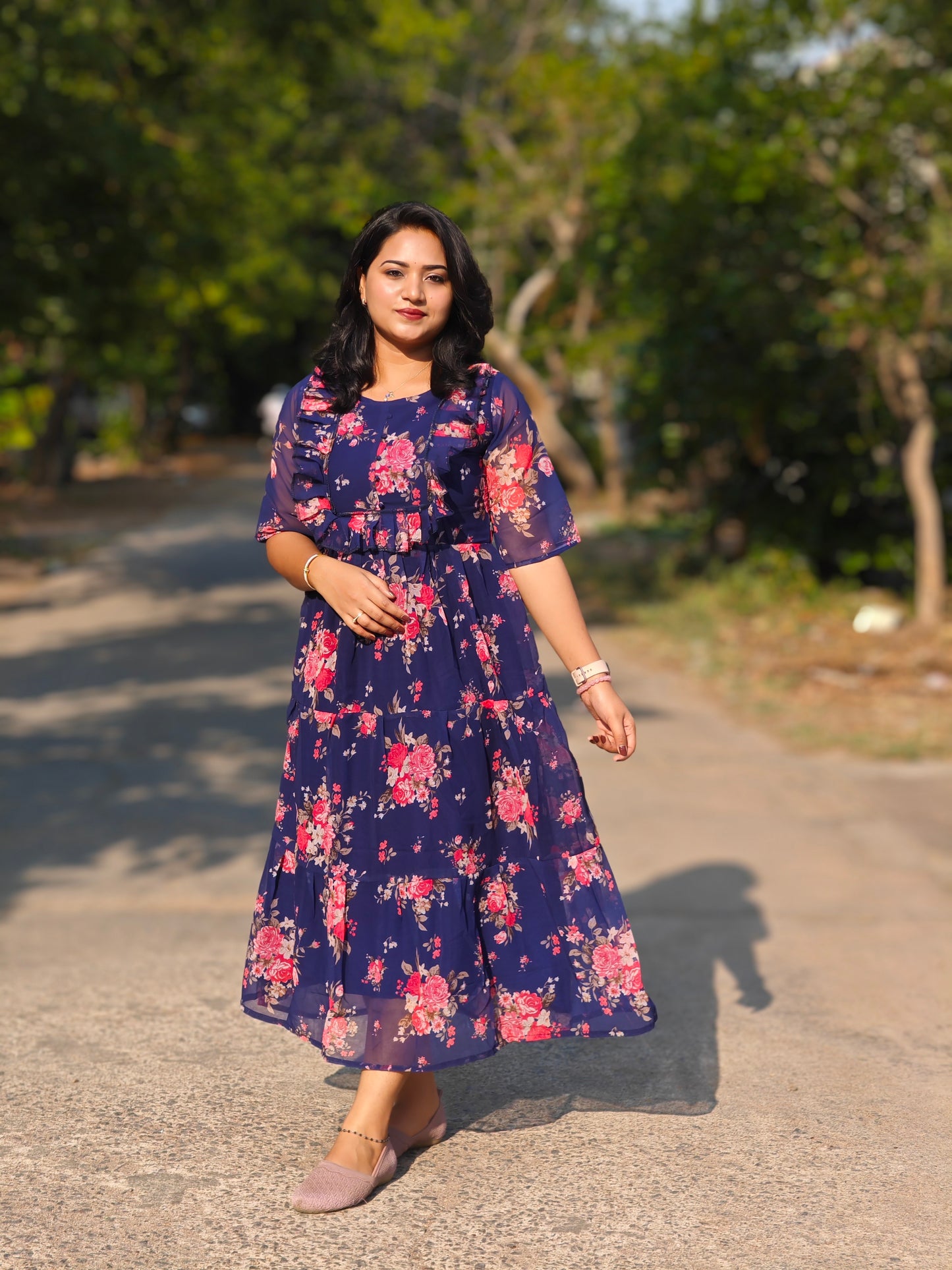 Women’s Georgette Long Maxi Dress with Lining – Sizes M to 2XL – Party & Evening Wear