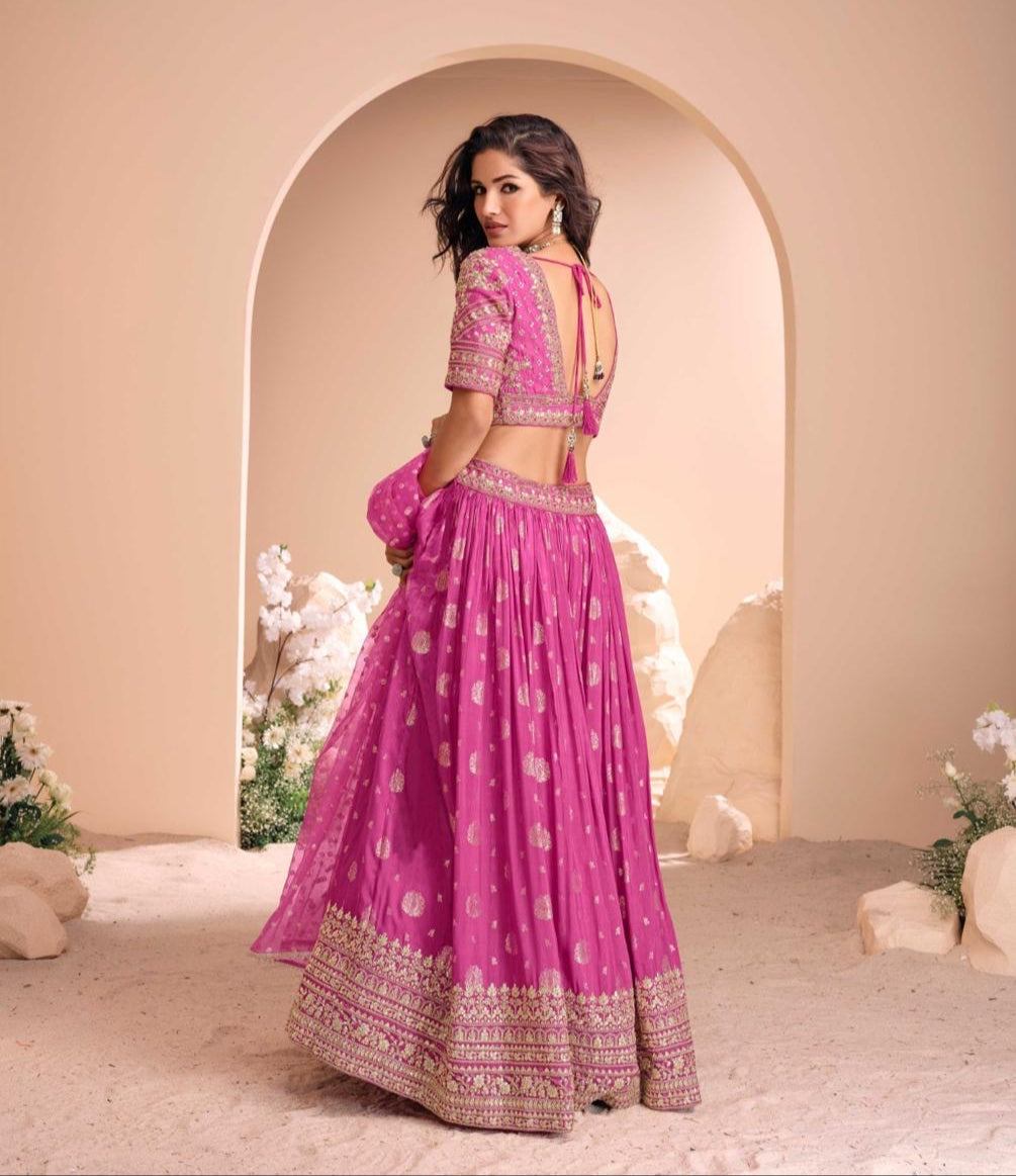 Viscose Jacquard Silk Embroidered Lehenga Choli with Dupatta for Women – Free Size Stitched