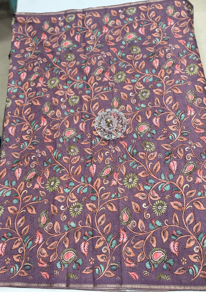 Kota Silk Printed Saree with Floral Design and Contrast Pallu for Women