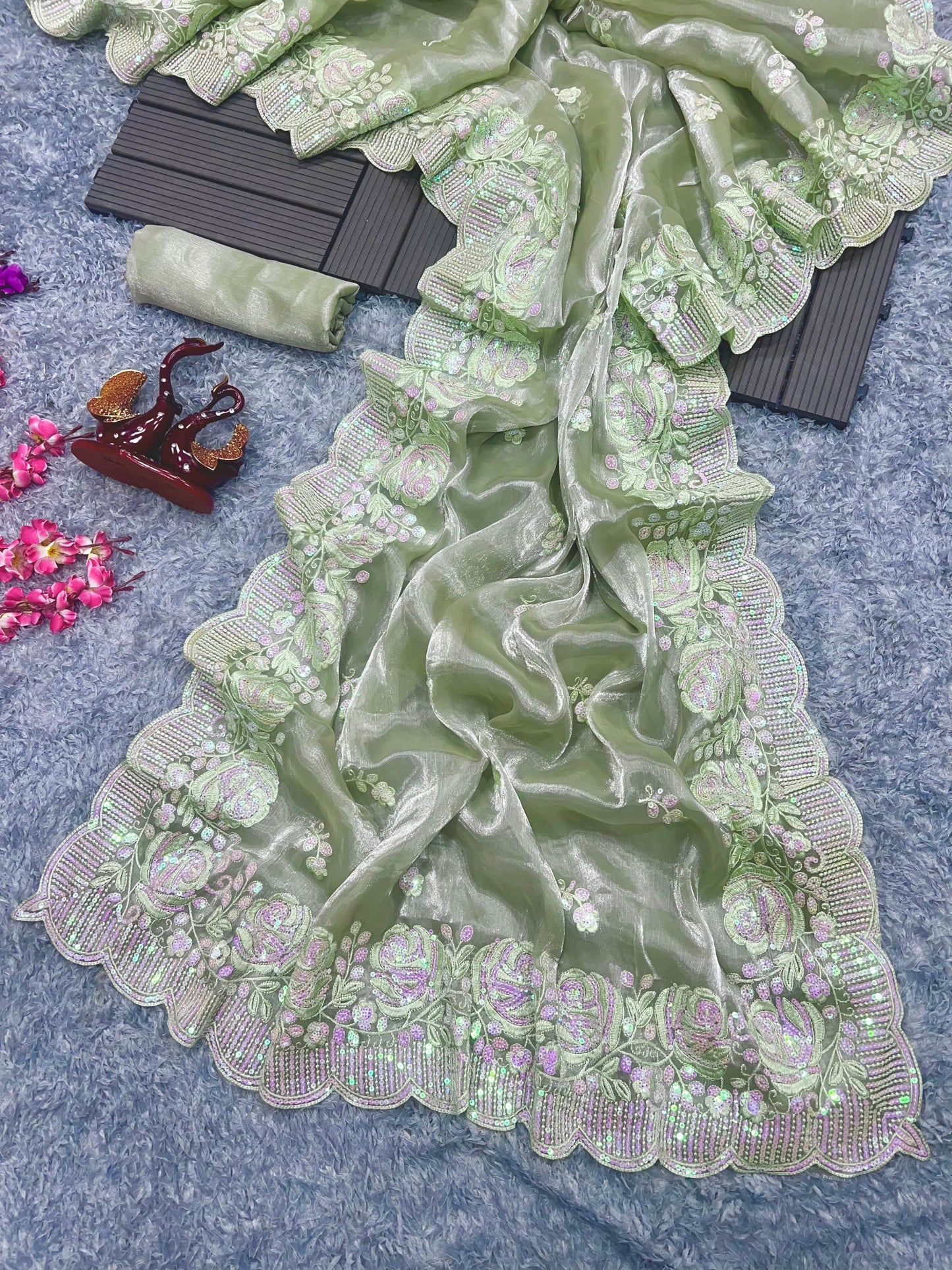 Heavy Berberry Silk Saree with Multicolored Thread and Sequin Embroidery – Festive and Wedding Wear