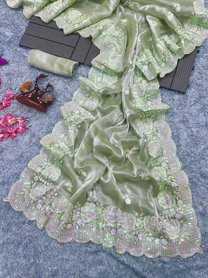 Heavy Berberry Silk Saree with Multicolored Thread and Sequin Embroidery – Festive and Wedding Wear