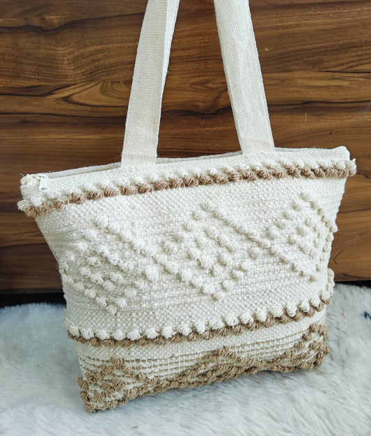Handcrafted Boho Tote Bag with One-Side Work – Eco-Friendly Women’s Tote