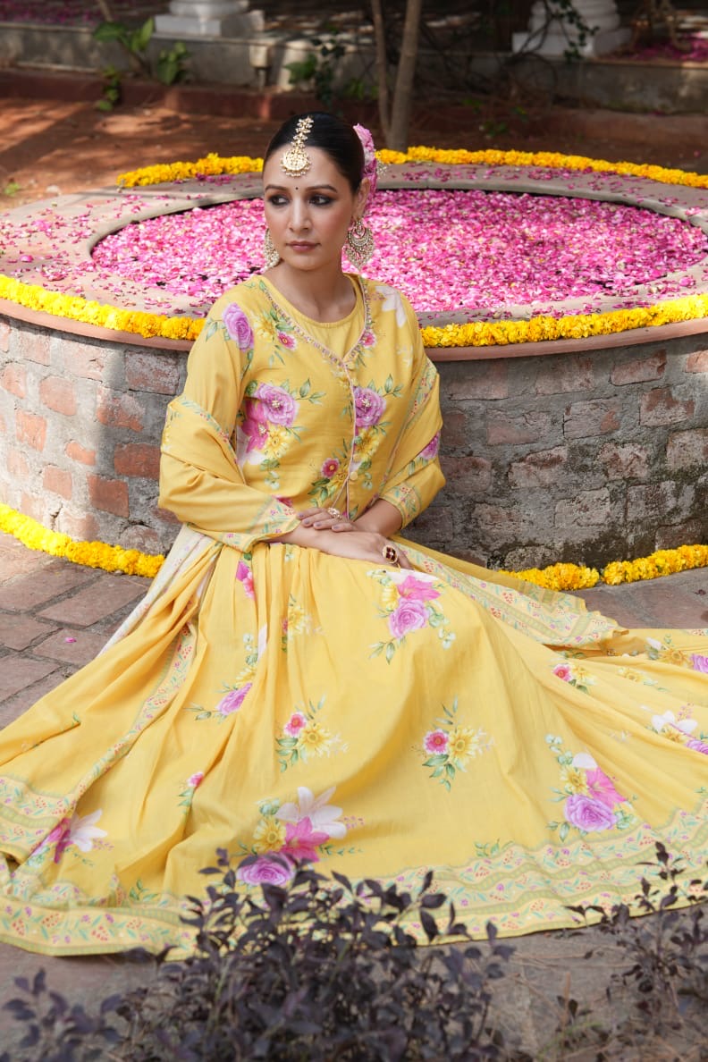 Cotton Indo-Western Anarkali Suit Set for Women – Fusion Style