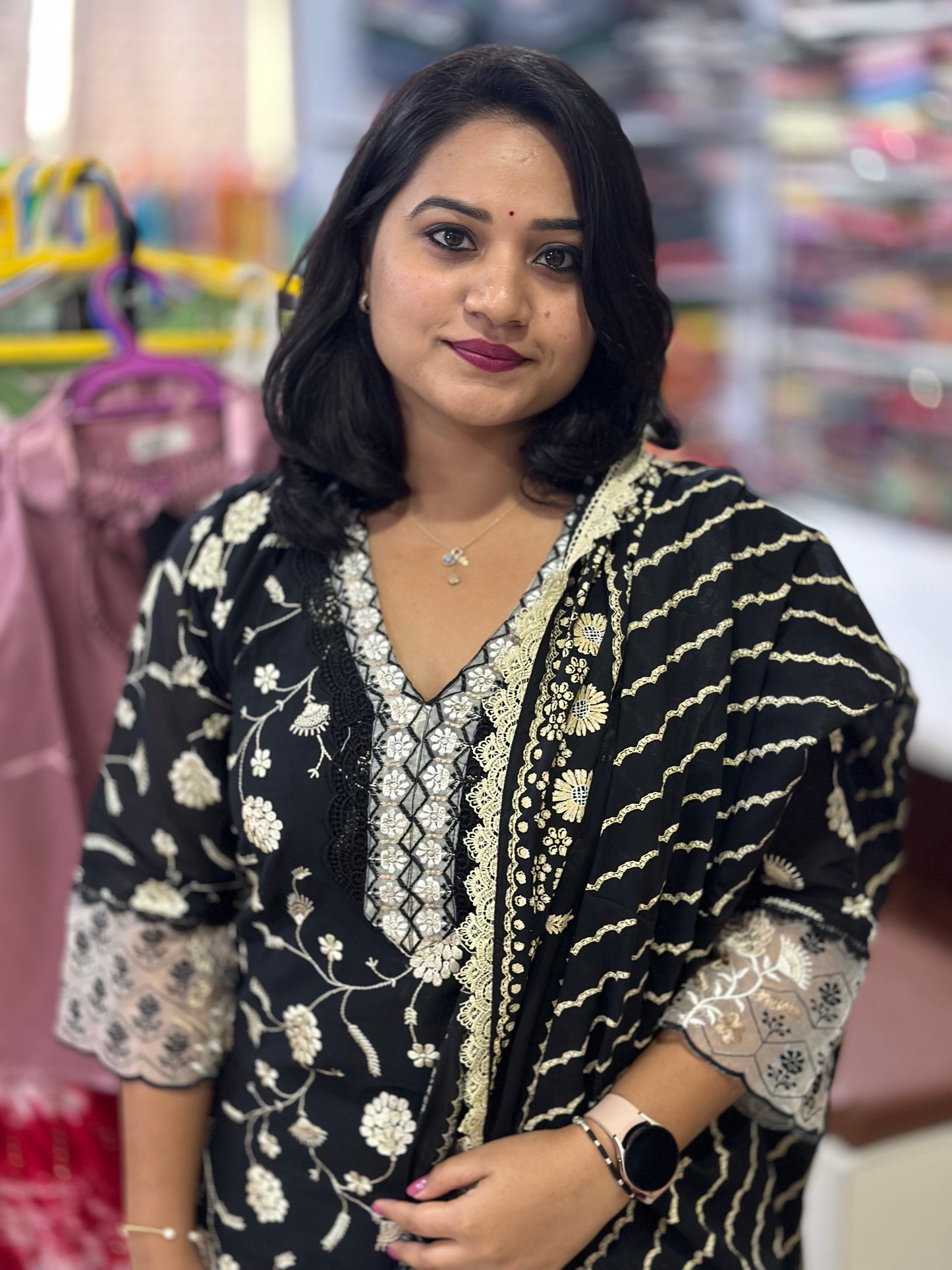 Elegant Black Mul Cotton Designer Suit Set with Intricate Lace and Embroidery