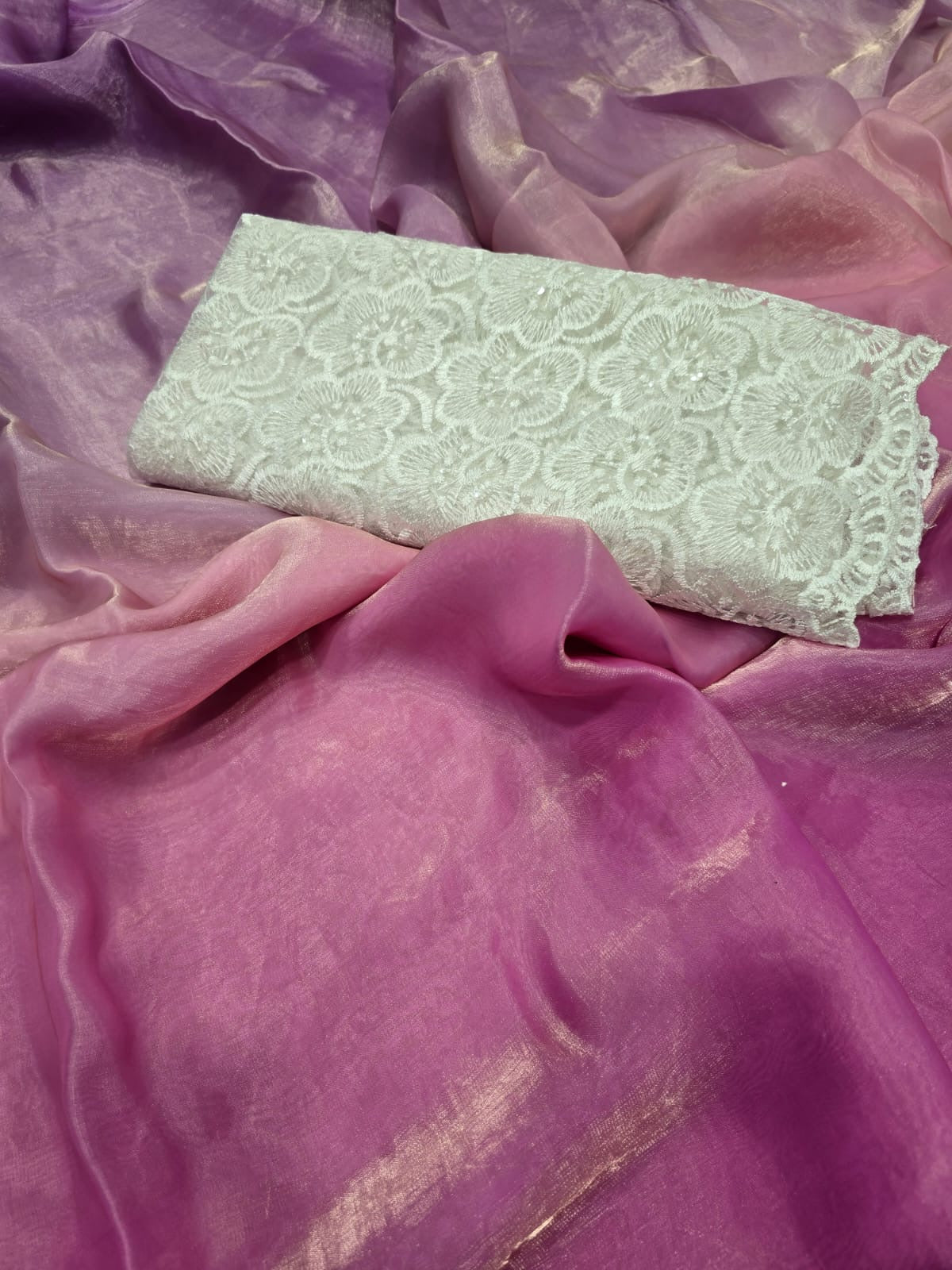 Soft Shaded Silk Saree with Sequins Embroidered Net Blouse – Festive and Party Wear