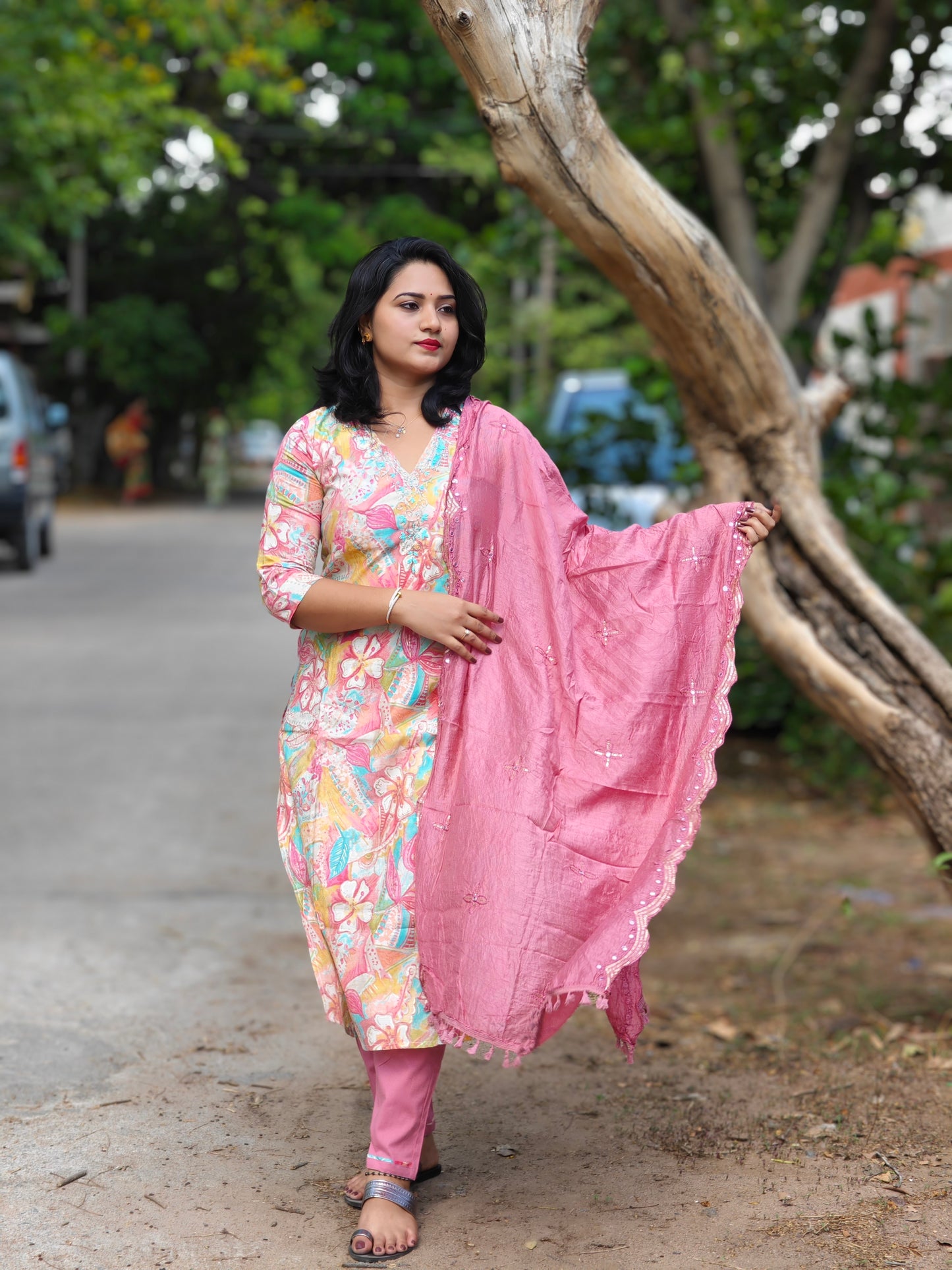 Handcrafted Modal Silk Kurti with Pant & Heavy Work Dupatta – Sizes M to 3XL