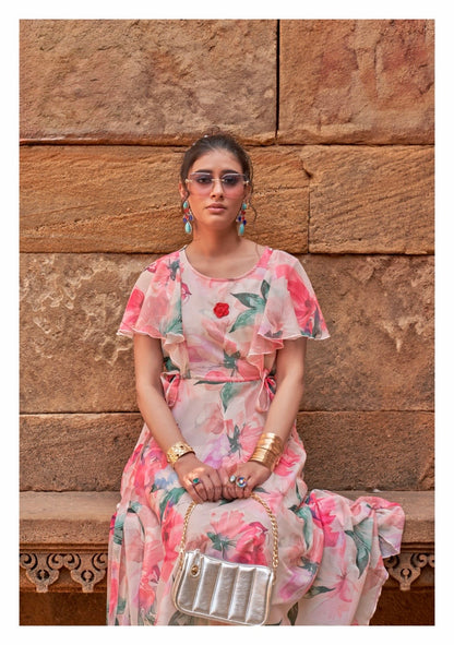 Premium Chiffon Floral One-Piece Dress – Women’s Summer Wear (L to 3XL)