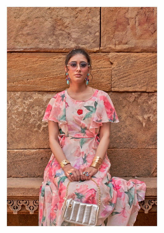 Premium Chiffon Floral One-Piece Dress – Women’s Summer Wear (L to 3XL)