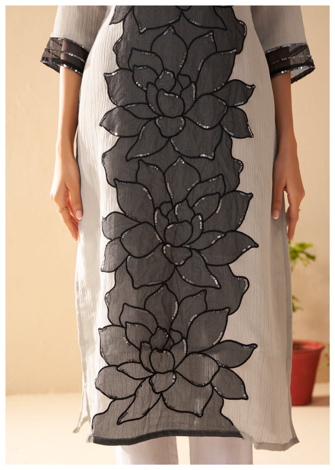 Crush Shimmer Kurta Pant Dupatta Set with Elegant Detailing Work for Women – Sizes M & XL