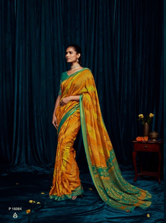 soft brasso printed saree with tassel pallu and embroidered blouse – festive ethnic wear for women