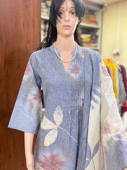 Cotton flex kurta pant dupatta set for women with detailing work, sizes 38 to 44, ethnic 3 piece suit set