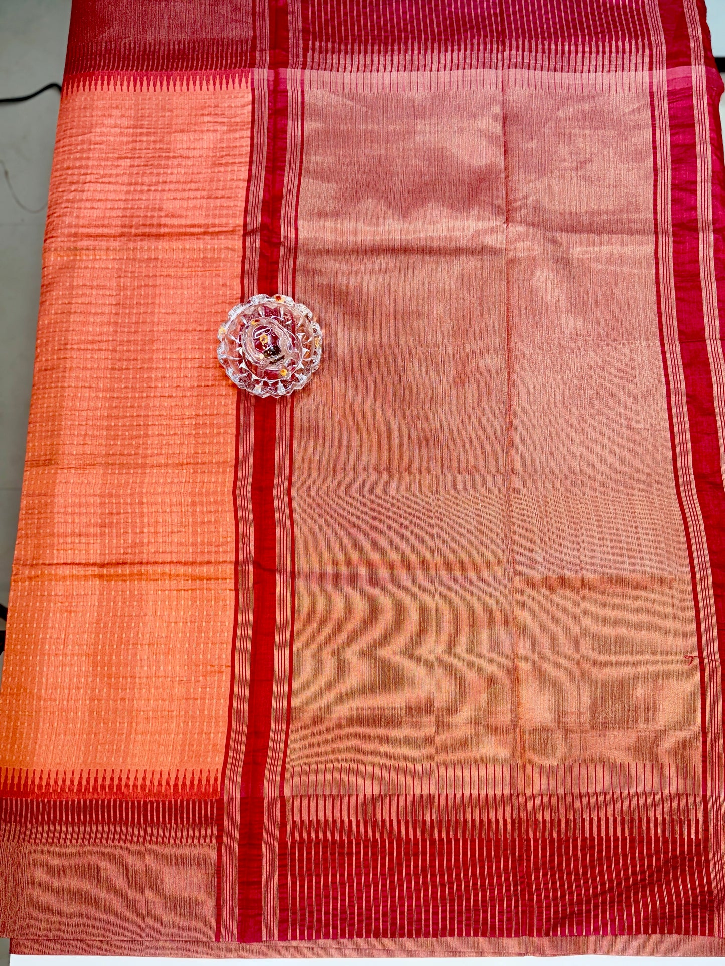 Semi Raw Silk Saree with Temple Border and Blouse – Handwoven Style Festive Wear