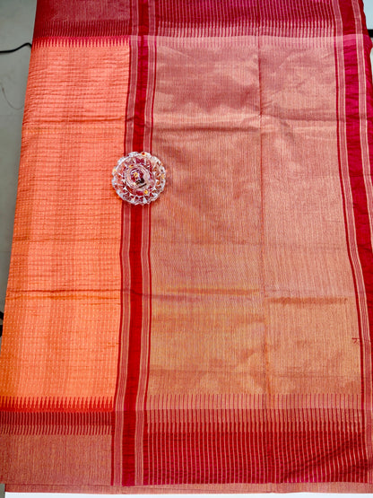 Semi Raw Silk Saree with Temple Border and Blouse – Handwoven Style Festive Wear