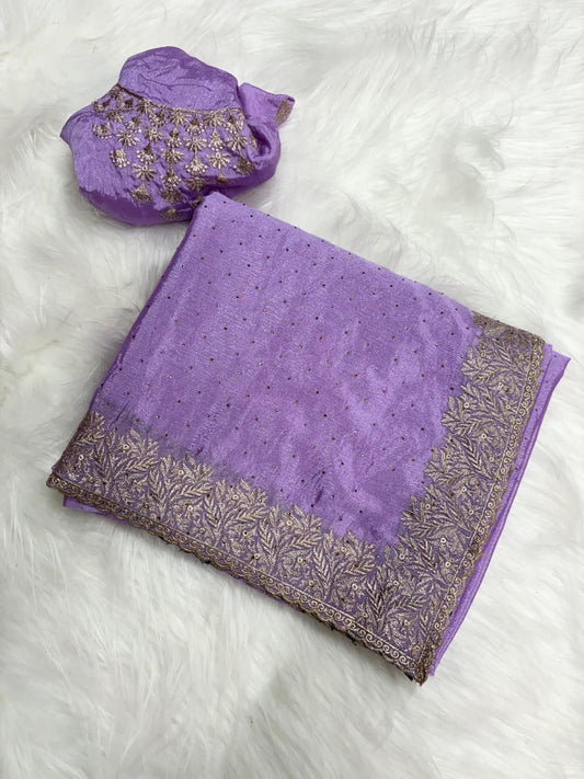 Pure Chinnon Saree with Intricate Siroshaki Embroidery & Heavy Embroidered Blouse – Fancy Saree Collection