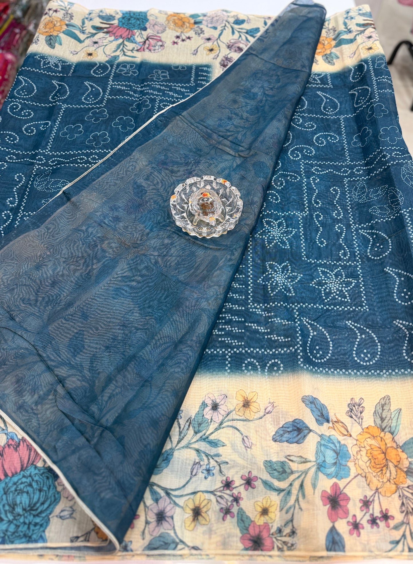 Cotton Chanderi Silk Floral Printed Saree with Blouse Piece