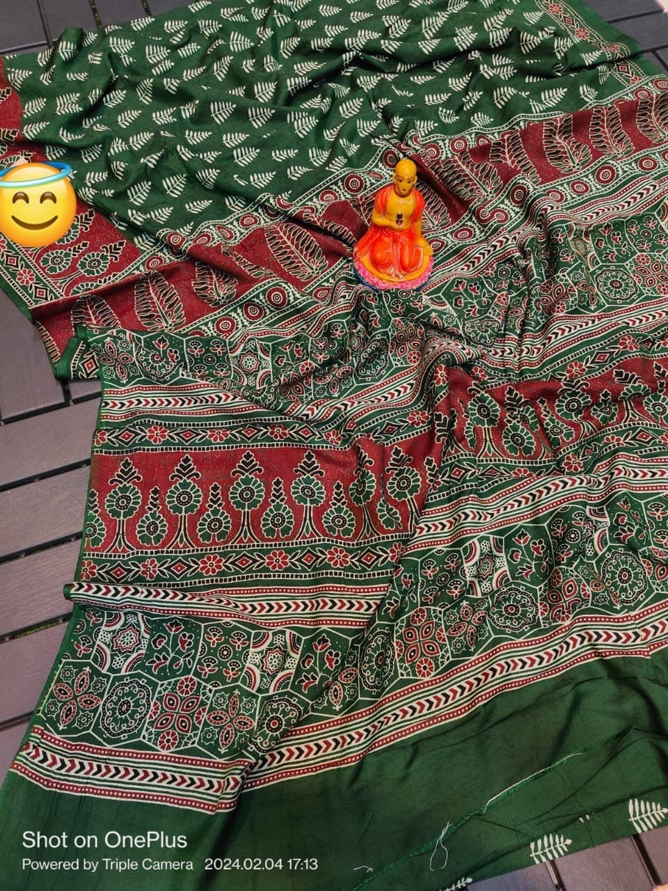 Semi Modal Silk Saree with Hand Block Prints and Contrast Blouse for Women