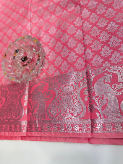 Traditional Kanchipuram Style Silk Saree for Women with Zari Border and Blouse Piece | Power-loom Woven Saree