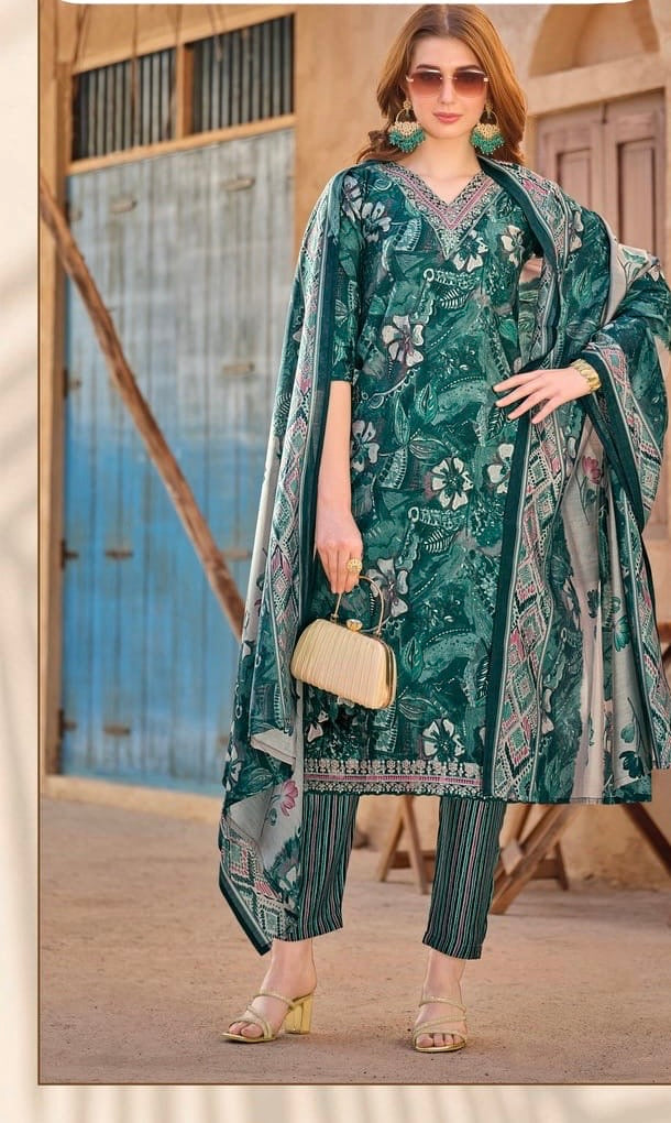 Women’s Plus Size Muslin Printed Kurta Pant Dupatta Set – 5XL 6XL