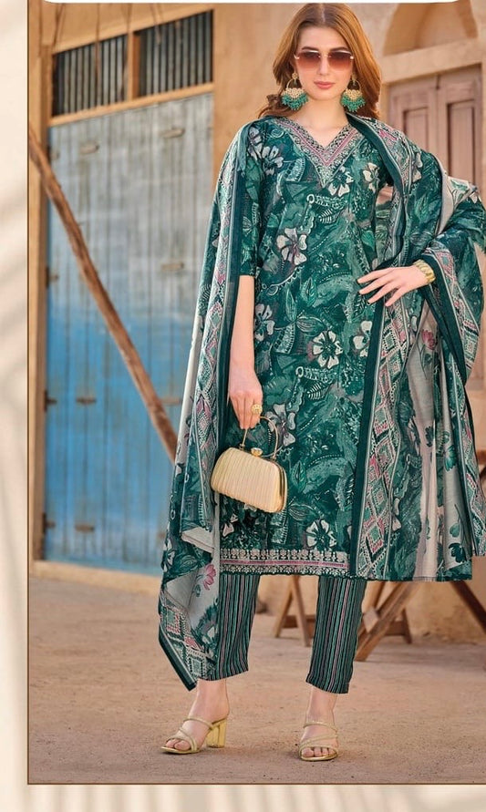 Women’s Plus Size Muslin Printed Kurta Pant Dupatta Set – 5XL 6XL