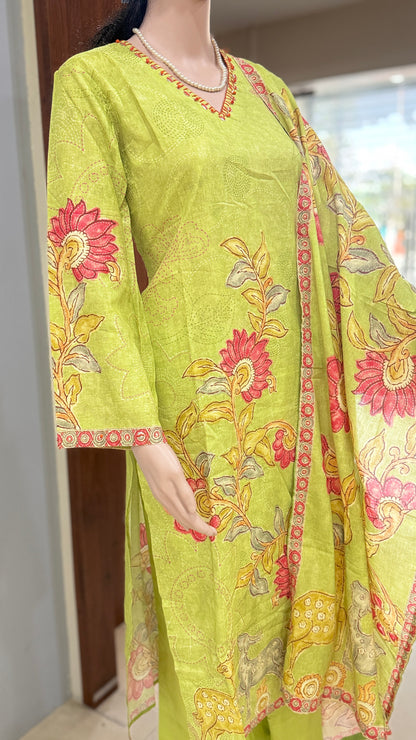 Italian cotton kurta pant dupatta set for women with placement print, straight 3 piece ethnic set, sizes 38 to 44