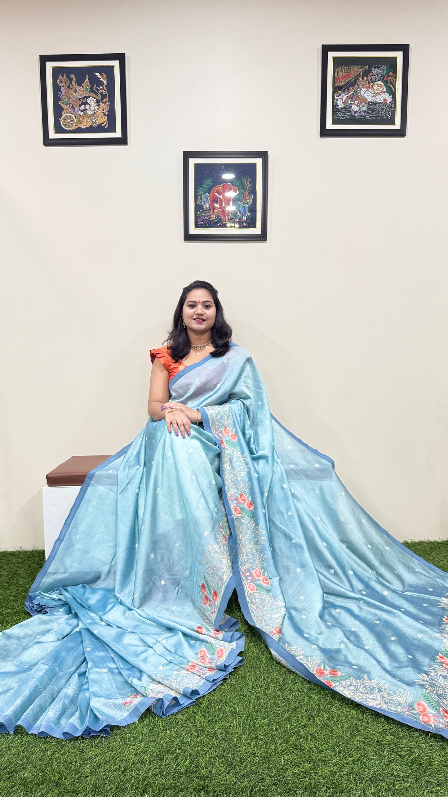 Plain Mangalgiri Pure Pattu Handloom Silk Saree with Embroidery Border