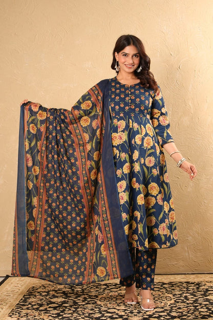 Cotton Anarkali Kurta Pant Dupatta Set with Detailing Work – M to 3XL