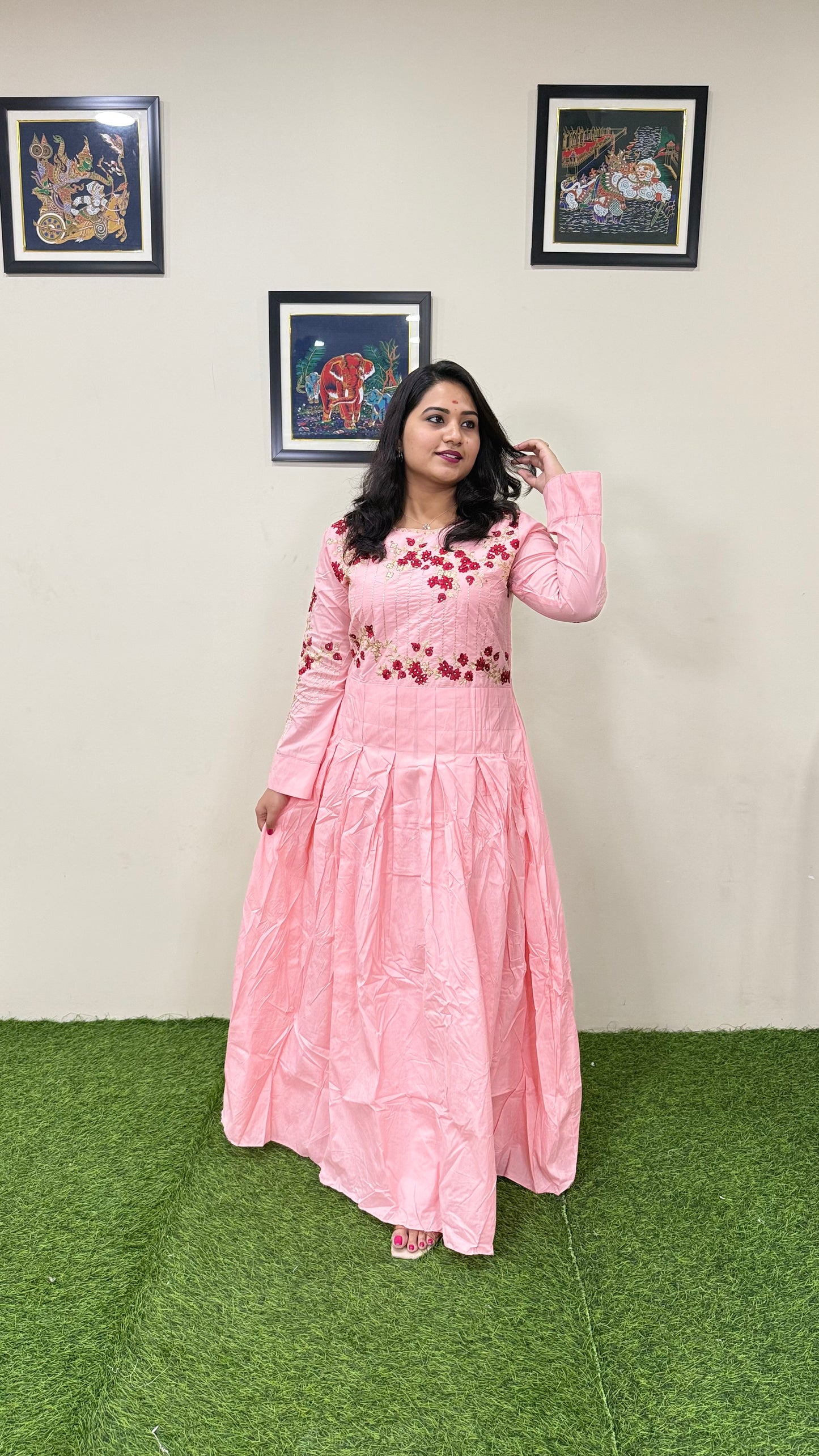 Muslin Silk Embroidered Gown for Women with Handwork and Malai Crepe Inner – 56+ Inch Length