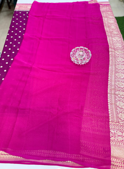 Pure Handwoven Kaddi Georgette Saree with Water Zari Jaal Weaving – Silk Mark Certified