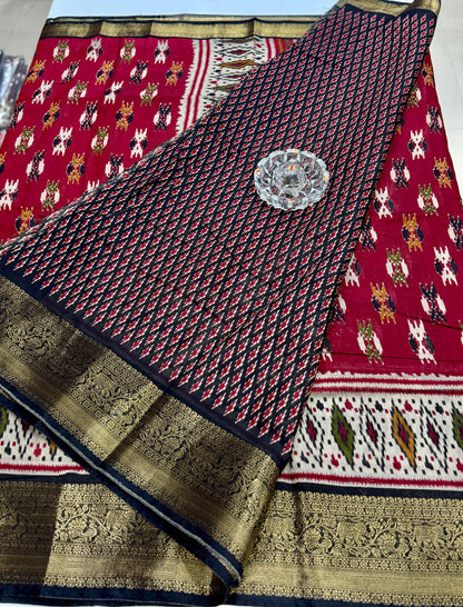 Semi Maheshwari Silk Saree with Zari Border & Ikat Style Weaving for Women