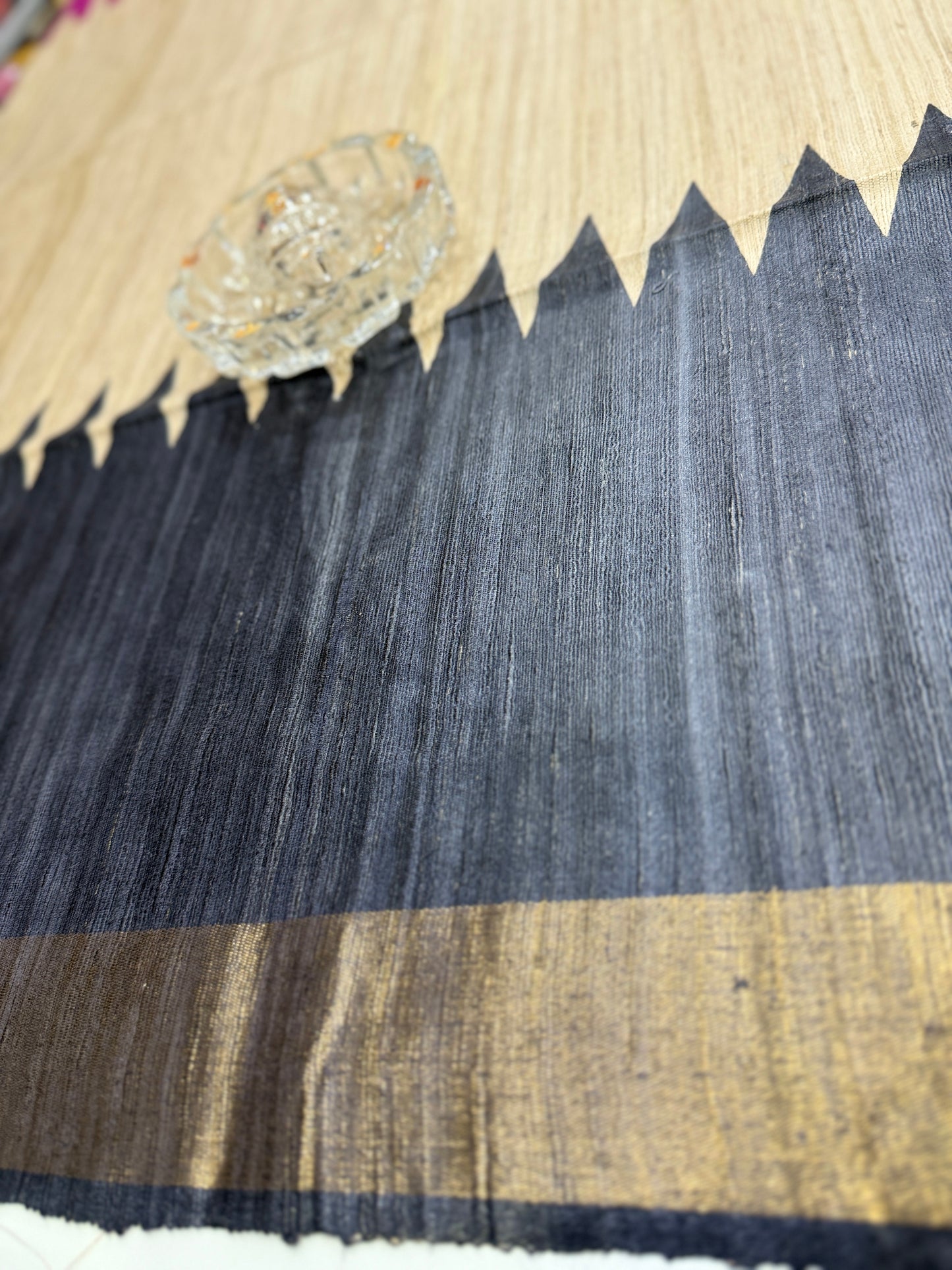 Pure Tussar Ghicha Silk Saree with Zari Border and Printed Design – Silk Mark Certified Handloom Saree