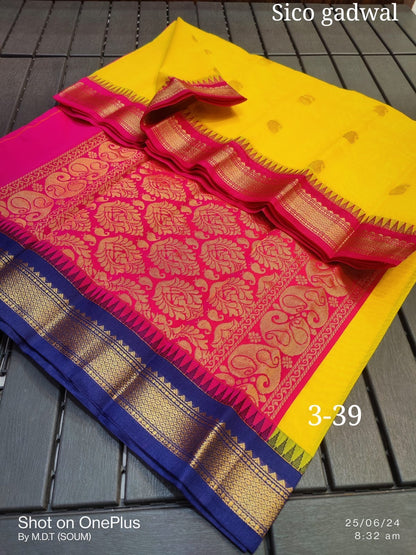 Cotton Silk Gadwal Saree with Traditional Weaving and Blouse Piece for Women