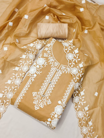 Unstitched Modal Embroidered Dress Material with Santoon Inner & Bottom and Chanderi Embroidered Dupatta