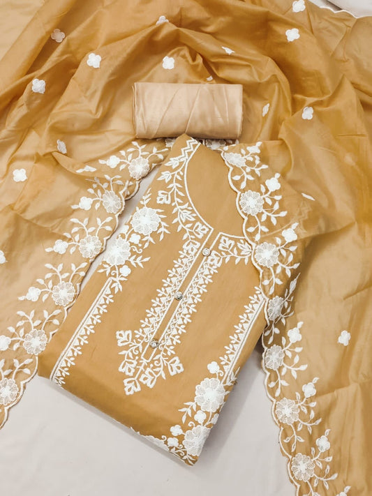 Unstitched Modal Embroidered Dress Material with Santoon Inner & Bottom and Chanderi Embroidered Dupatta