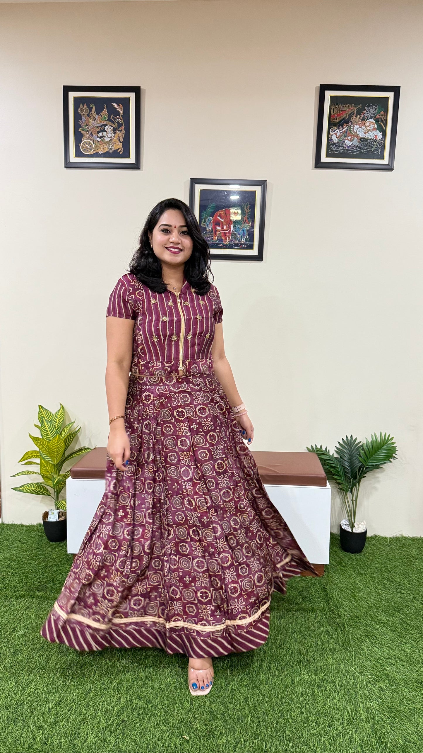 Muslin Printed and Embroidered Skirt and Top Set for Women