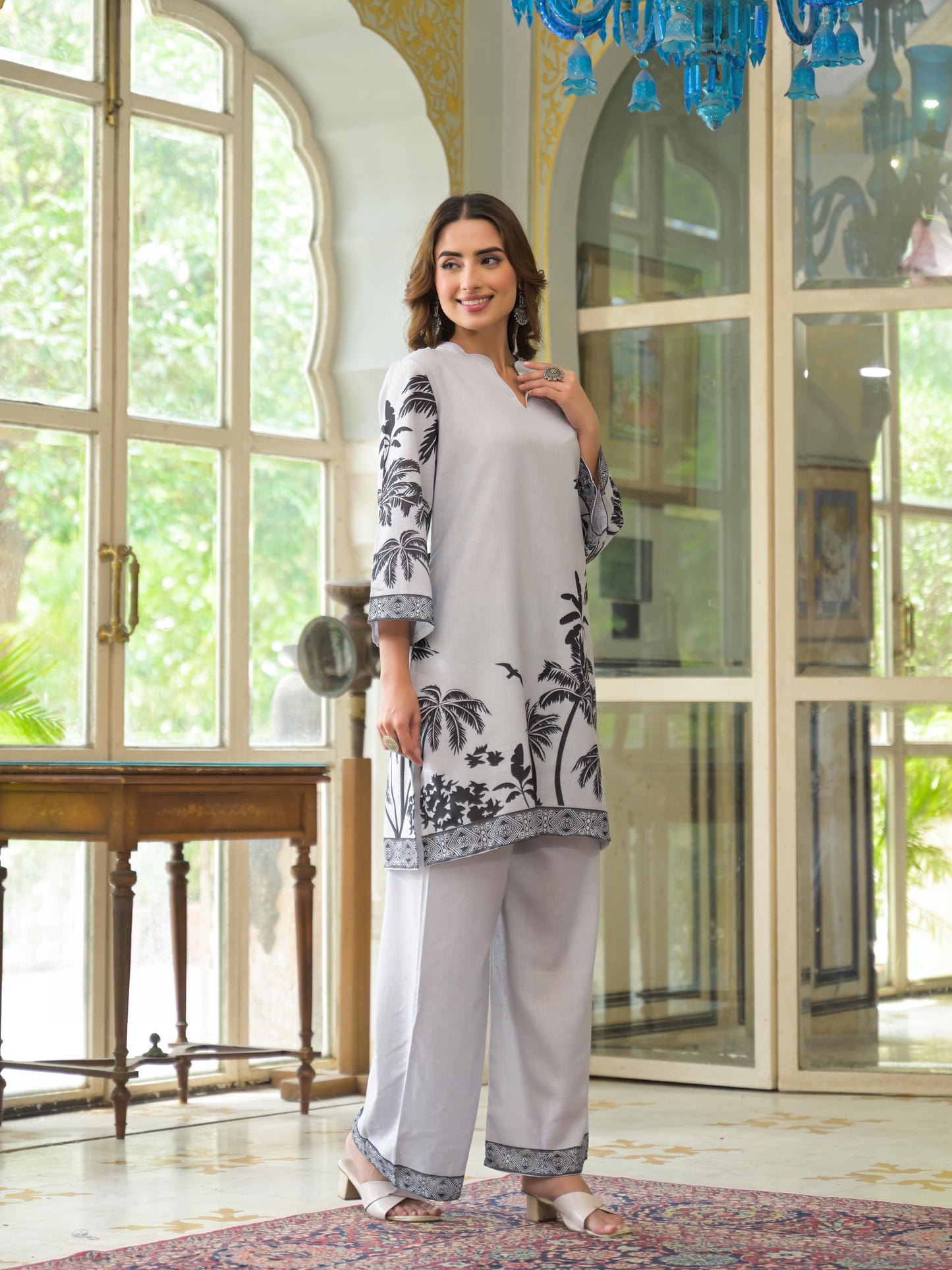 Linen-Cotton Kurti Pant Set with Subtle Tailored Finish – Ethnic Daily Wear for Women (Sizes 38 to 46)