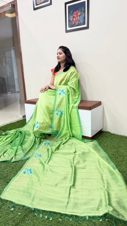 Plain Mangalgiri Pure Pattu Handloom Silk Saree with Embroidery Border