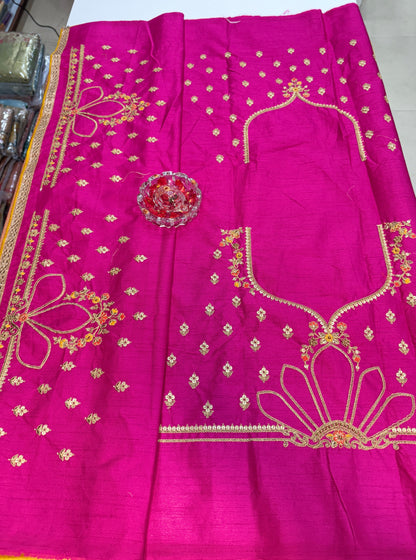 Designer Yellow Silk Saree with Heavy Embroidery Work and Unstitched Blouse for Festive and Wedding Wear