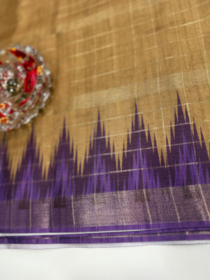 Semi Tussar Silk Saree with Contrast Border and Tassel Pallu for Women