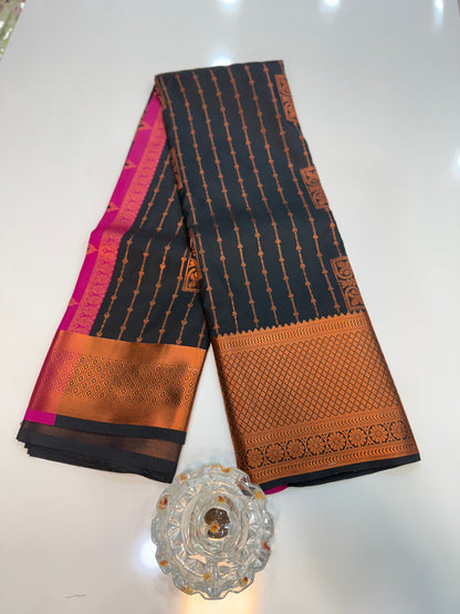 Dharmavaram Silk Saree with Intricate Meena Work and Blouse Piece for Women