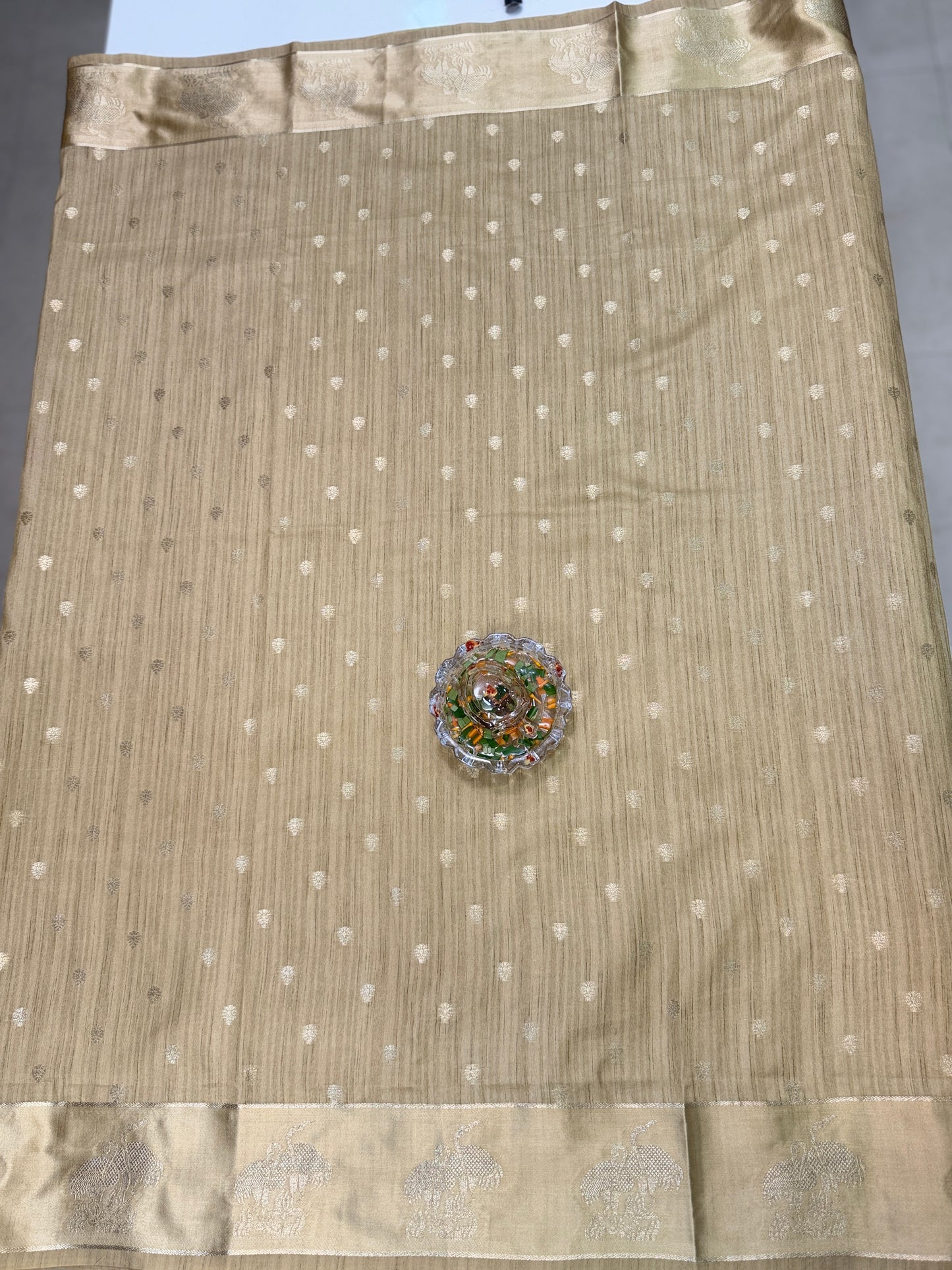 Tussar silk saree with satin border and zari woven motifs for women