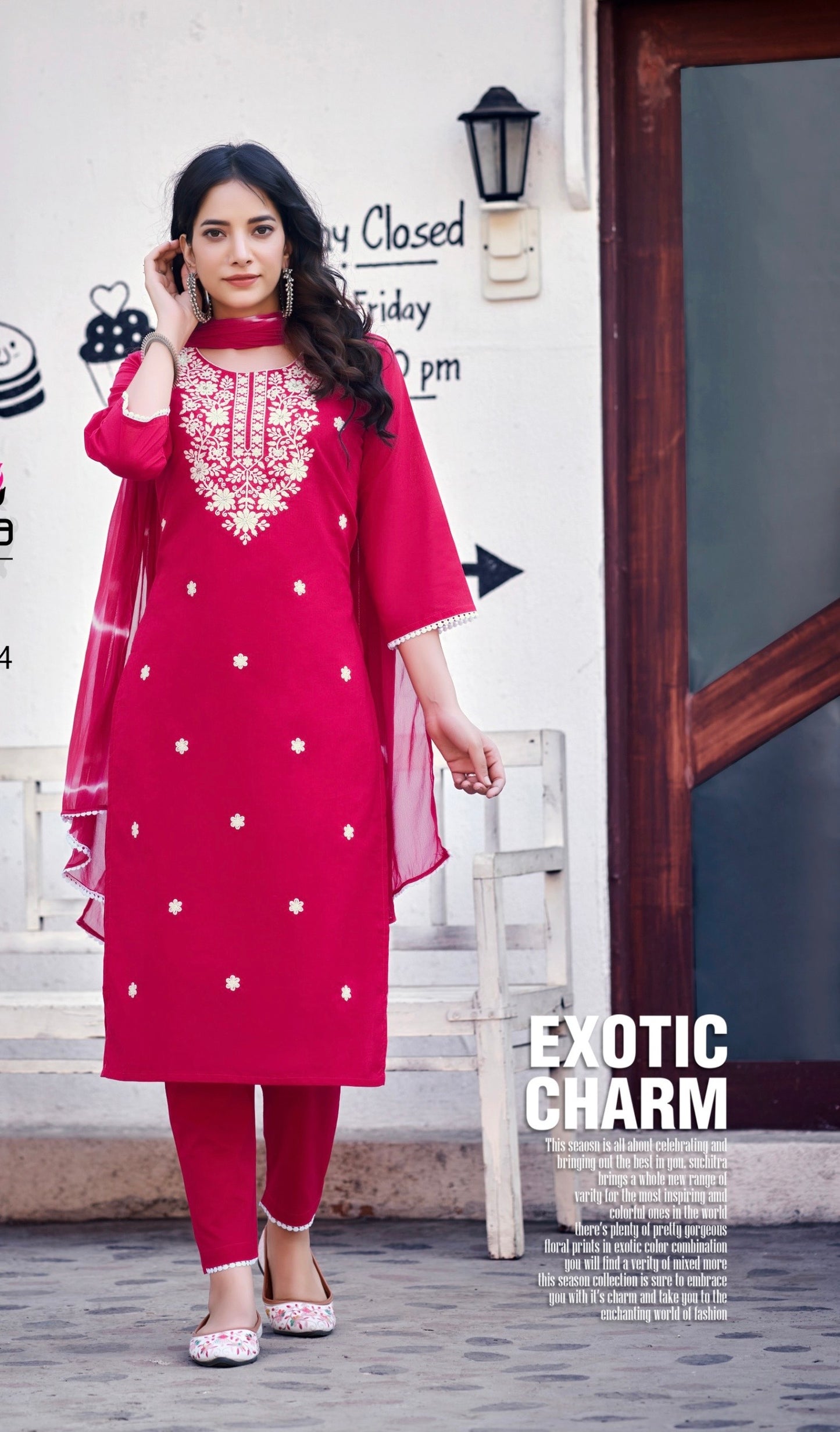 Pure Cotton Kurti Pant Set with Dupatta & Embroidery Work – Sizes L to 3XL