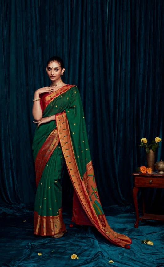 Soft Brasso Printed Saree with Fancy Border, Tassel Pallu and Work Blouse for Women – Party and Festival Wear