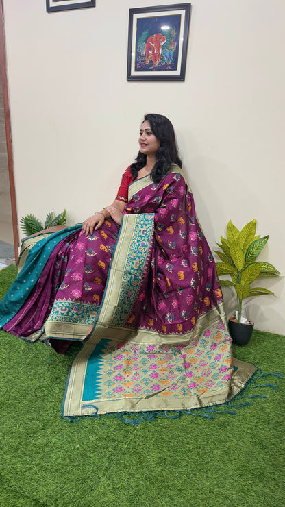 Banarasi Cotton Silk Saree with Woven Motifs, Contrast Border and Pallu – Festive Wear for Women