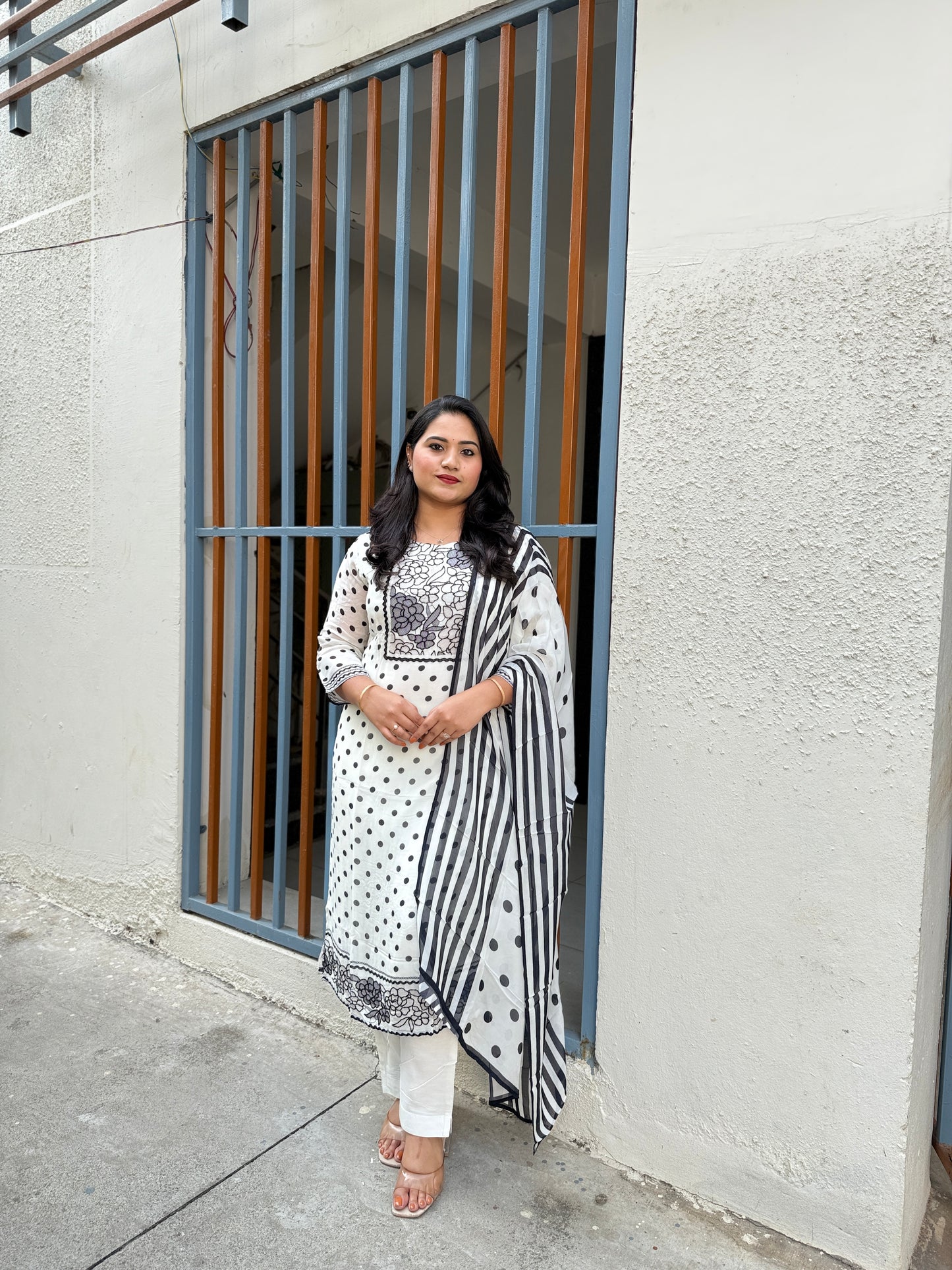 Organza kurta set for women with applique floral work, cutdana detailing, shantoon pant and dupatta