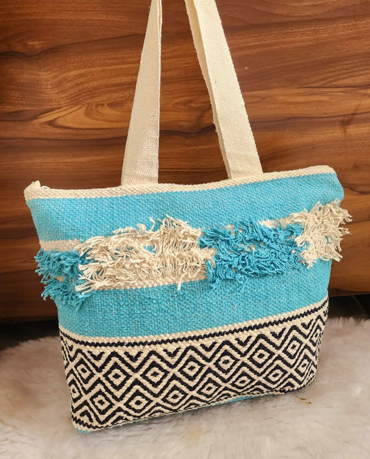 Handcrafted Boho Tote Bag with One-Side Work – Eco-Friendly Women’s Tote