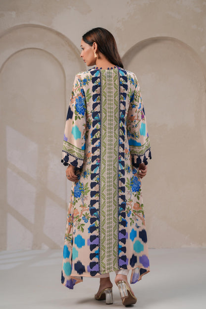 Digital Print Crepe Kurta Pant Set for Women with Tassel Detailing and Shantoon Bottom