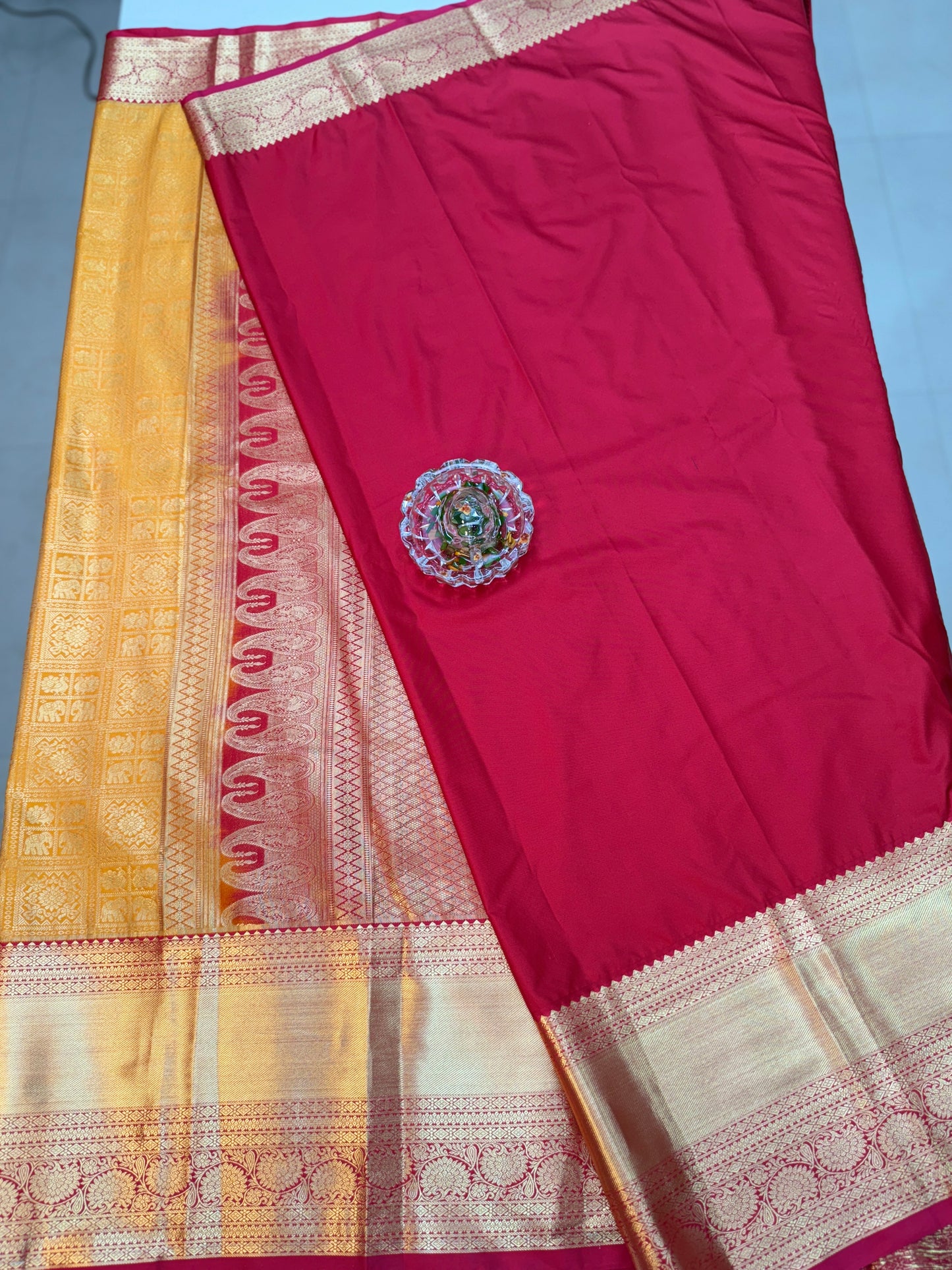 Semi Kanchi Pattu Brocade Saree with Zari Weaving and Contrast Border – Festive Wear